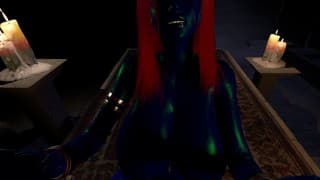 Chris Redfield在一个山洞里找到了蓝色的大乳房屁股Mystique，让他的鸡巴Nice和湿