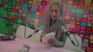 Tattoo Model Pornstar Anuskatzz licks lolliepop ASMR Youtube channel: ASMRkatz SFW inked hippie